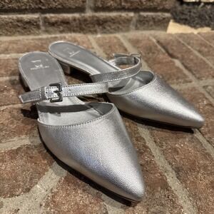 Bruno Magli Women Pia Metallic Silver Pointy Toe Mule Sz EU 37 US 6.5 #411